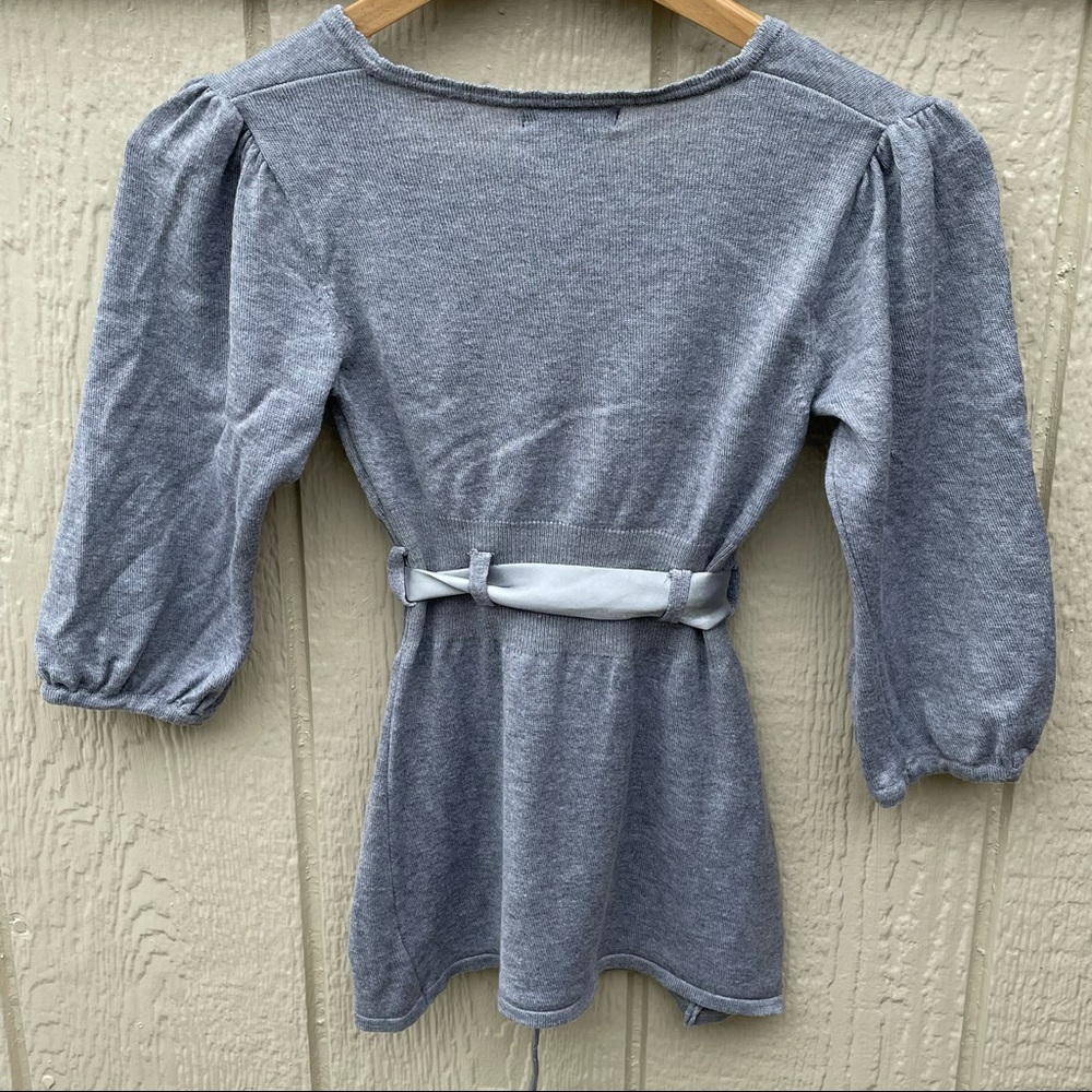 Sele | Vintage Gray V-neck Waist Ribbon Tie Blouse Top - Picture 5 of 9